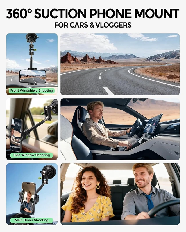 Alt view image 3 of 7 - Car Phone HolderVideo Recording Universal Car Phone Mount, 360° Rotation Car Phone Mount Windshield Window Glass Vlog Shooting Car Phone Holder for iPhone All Smartphones & Cars