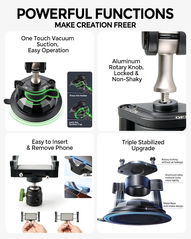 Alt view image 6 of 7 - Car Phone HolderVideo Recording Universal Car Phone Mount, 360° Rotation Car Phone Mount Windshield Window Glass Vlog Shooting Car Phone Holder for iPhone All Smartphones & Cars