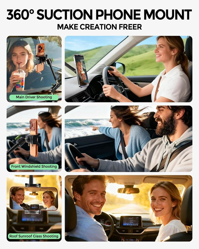 Alt view image 5 of 7 - Car Phone HolderVideo Recording Universal Car Phone Mount, 360° Rotation Car Phone Mount Windshield Window Glass Vlog Shooting Car Phone Holder for iPhone All Smartphones & Cars