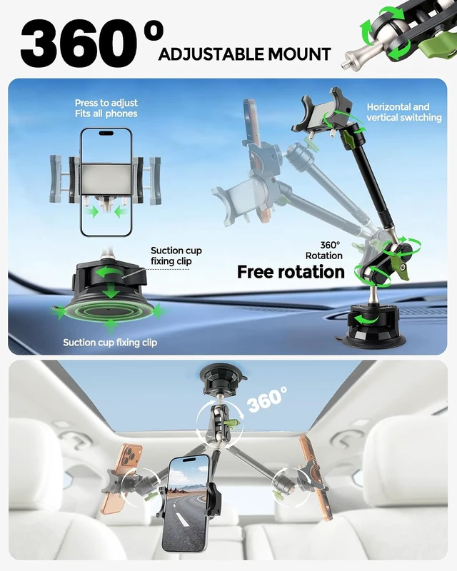 Alt view image 7 of 7 - Car Phone HolderVideo Recording Universal Car Phone Mount, 360° Rotation Car Phone Mount Windshield Window Glass Vlog Shooting Car Phone Holder for iPhone All Smartphones & Cars