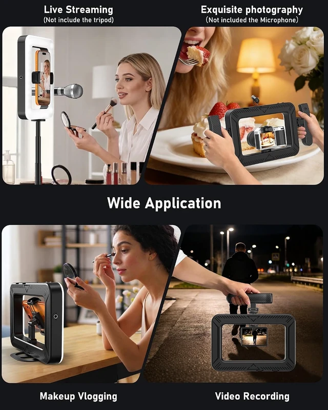 Alt view image 3 of 7 - Ring Light for Phone, Lightweight Handheld LED Light with Remote & Desktop Base, 2900K-7000K CRI95+ Smartphone Video Rig, Dual Handle Creator Rig for TikTok YouTube Makeup