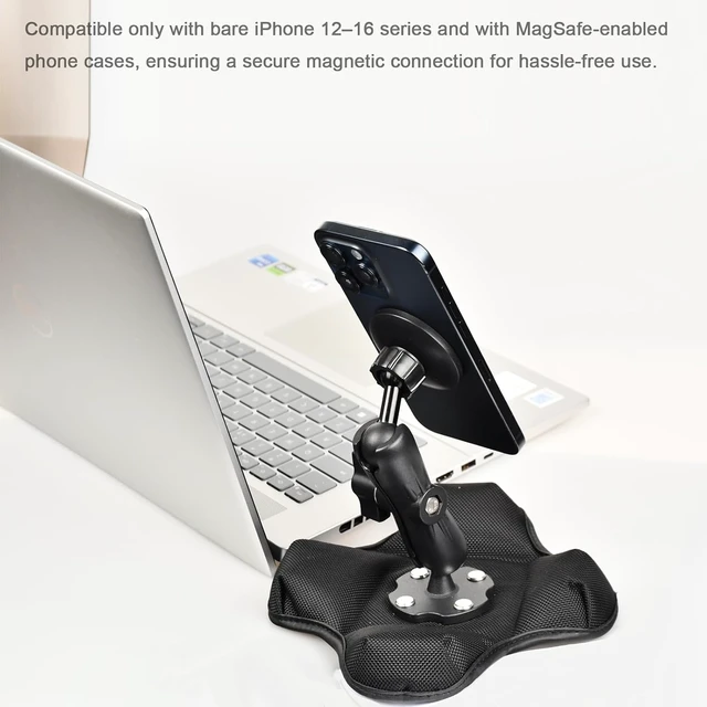 Alt view image 2 of 7 - Magnetic Phone Holder for Desk&Car Dash,Aluminum Arm, Non-Slip Beanbag Base, 360° Rotation at 3 Points, Compatible with MagSafe iPhone 12-16 Series, Fits RAM B Size 1" Ball