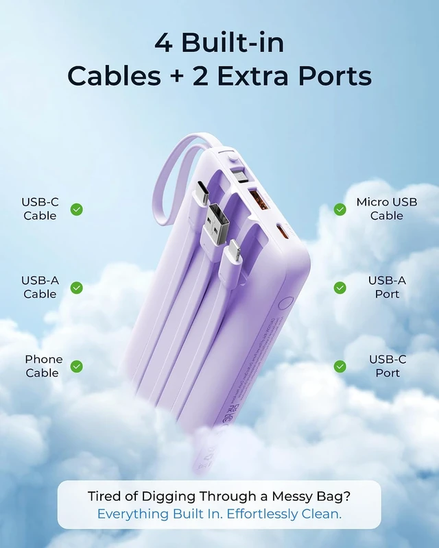 Alt view image 4 of 7 - Portable Charger 4-Built-in-Cable Fast Charging 20000mAh Power Bank
