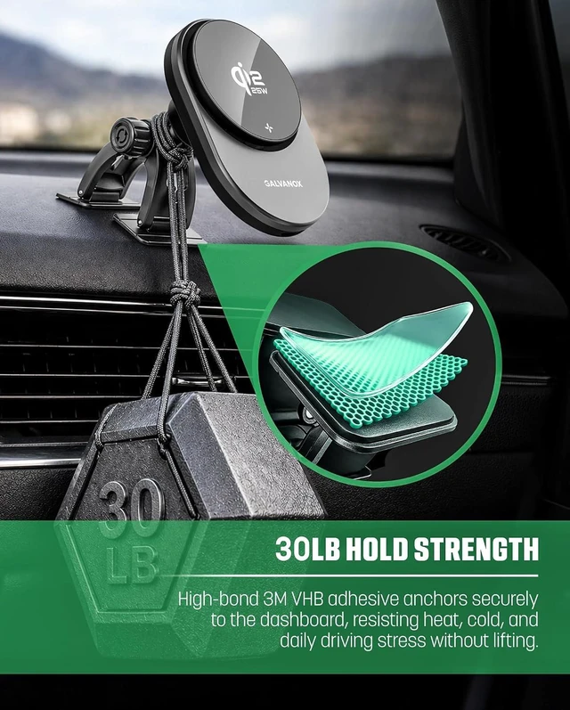 Alt view image 2 of 7 - Magnetic Wireless Car Charger Mount for Galaxy Phones, Qi2.2 25W Fast Charging (Compatible with MagSafe), Dual-Arm Adjustable Dashboard Mount with 45W USB-C Adapter