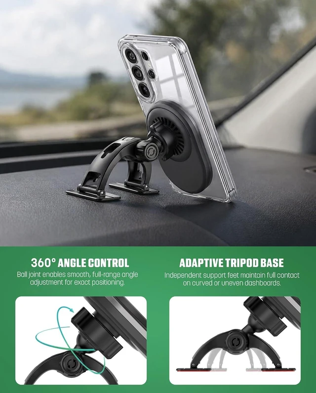 Alt view image 3 of 7 - Magnetic Wireless Car Charger Mount for Galaxy Phones, Qi2.2 25W Fast Charging (Compatible with MagSafe), Dual-Arm Adjustable Dashboard Mount with 45W USB-C Adapter