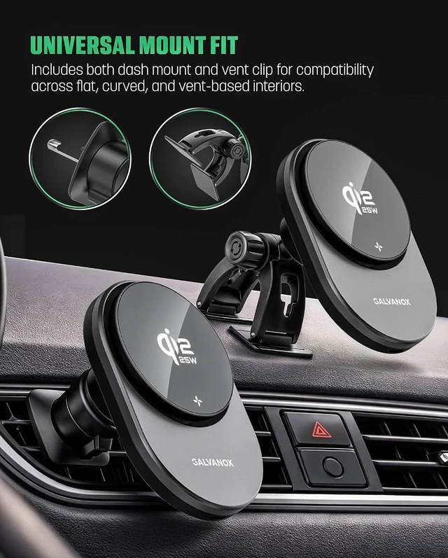 Alt view image 5 of 7 - Magnetic Wireless Car Charger Mount for Galaxy Phones, Qi2.2 25W Fast Charging (Compatible with MagSafe), Dual-Arm Adjustable Dashboard Mount with 45W USB-C Adapter