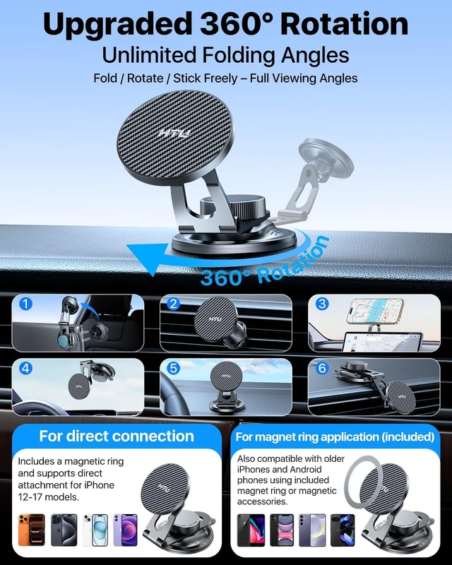 Alt view image 5 of 7 - Best 360°Rotation&Foldable for MagSafe Car Mount Magnetic Phone Holder