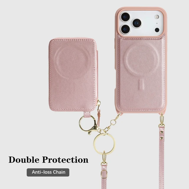 Alt view image 4 of 6 - Crossbody Wallet Case for iPhone 18 Pro Max/17 Pro Max-Rose Gold