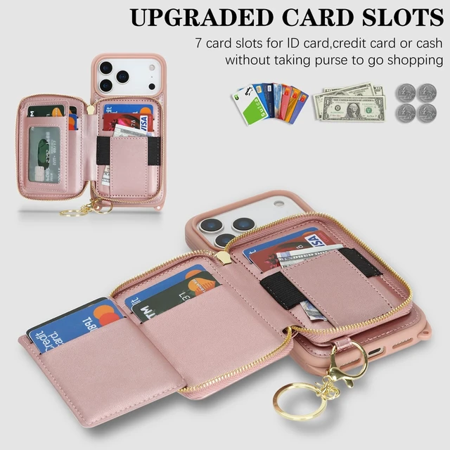 Alt view image 2 of 6 - Crossbody Wallet Case for iPhone 18 Pro Max/17 Pro Max-Rose Gold