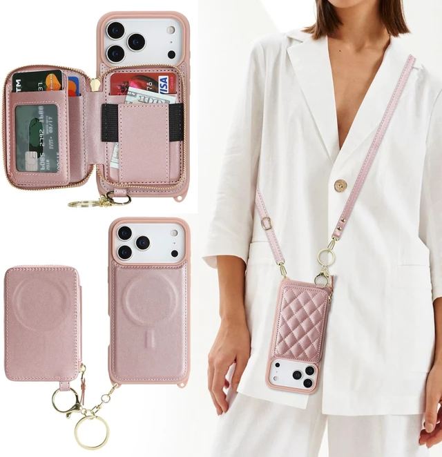 Alt view image 5 of 6 - Crossbody Wallet Case for iPhone 18 Pro Max/17 Pro Max-Rose Gold