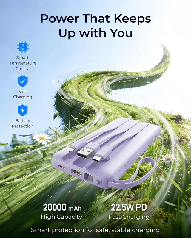 Alt view image 3 of 7 - Portable Charger 4-Built-in-Cable Fast Charging 20000mAh Power Bank