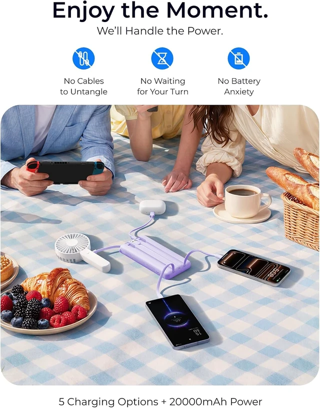 Alt view image 6 of 7 - Portable Charger 4-Built-in-Cable Fast Charging 20000mAh Power Bank
