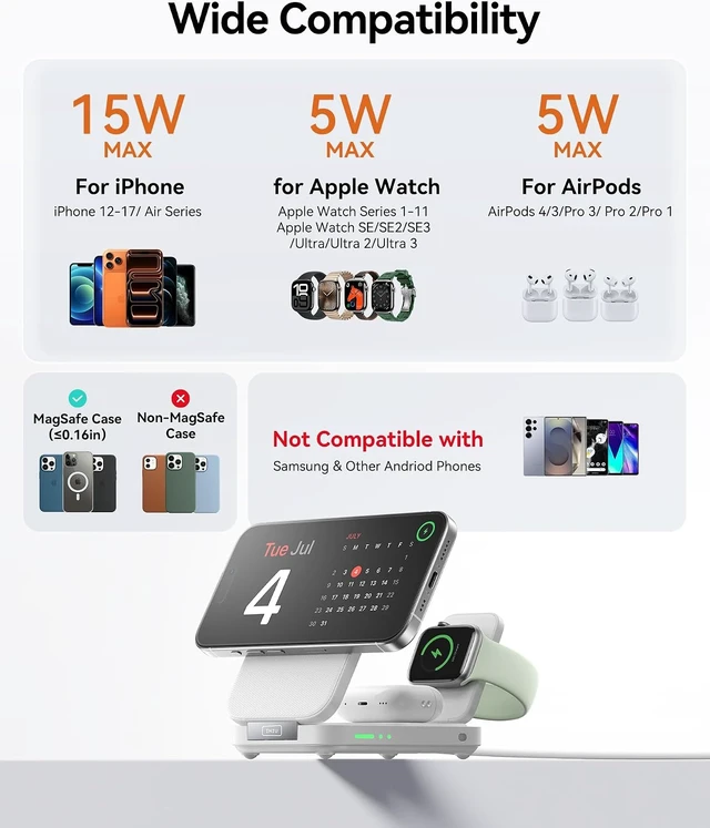 Alt view image 6 of 7 - 3 in 1 Foldable Wireless Charging Station, 15W Fast Mag-Safe Charger