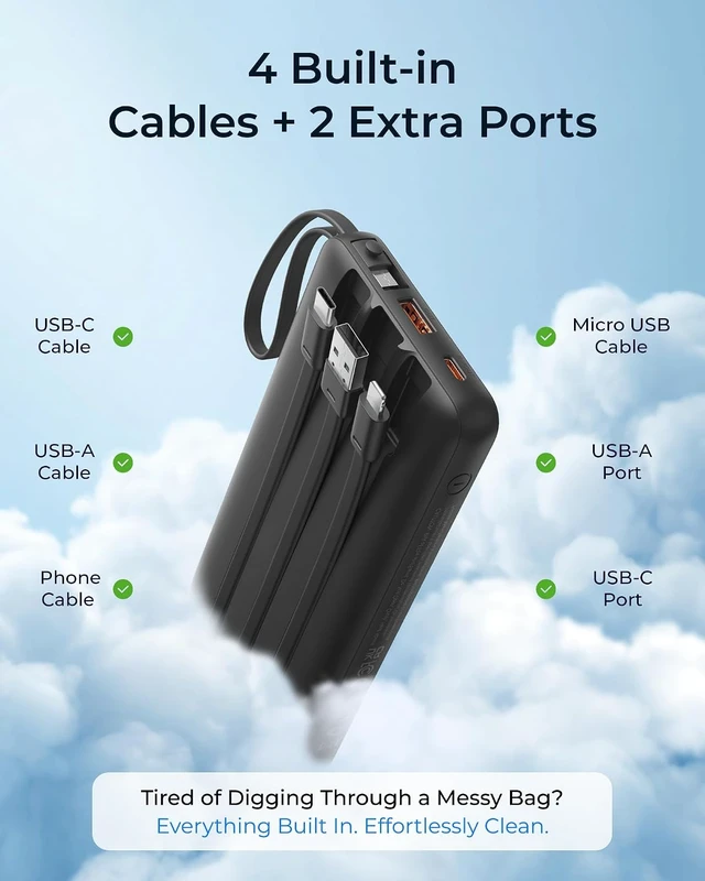 Alt view image 4 of 7 - Portable Charger 4-Built-in-Cables 20000mAh Fast Charging Power Bank