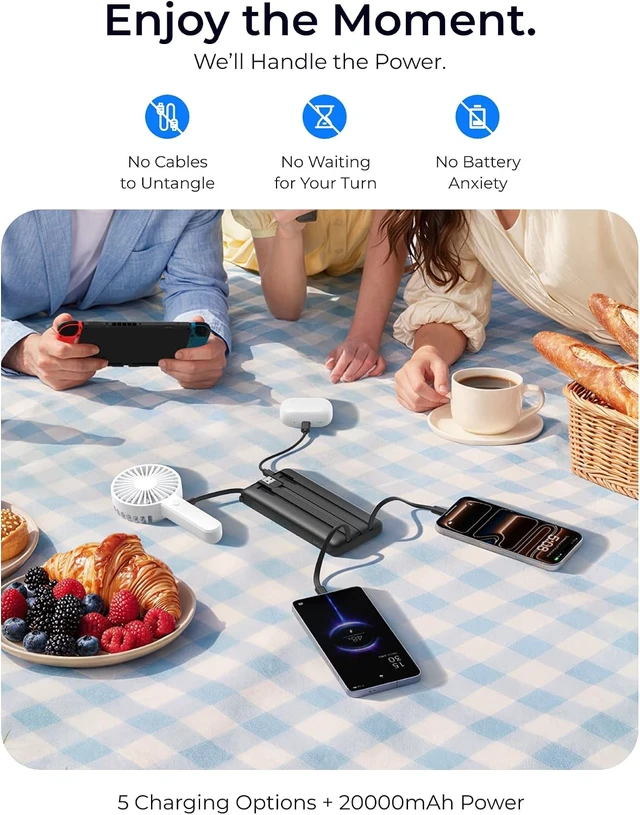 Alt view image 6 of 7 - Portable Charger 4-Built-in-Cables 20000mAh Fast Charging Power Bank