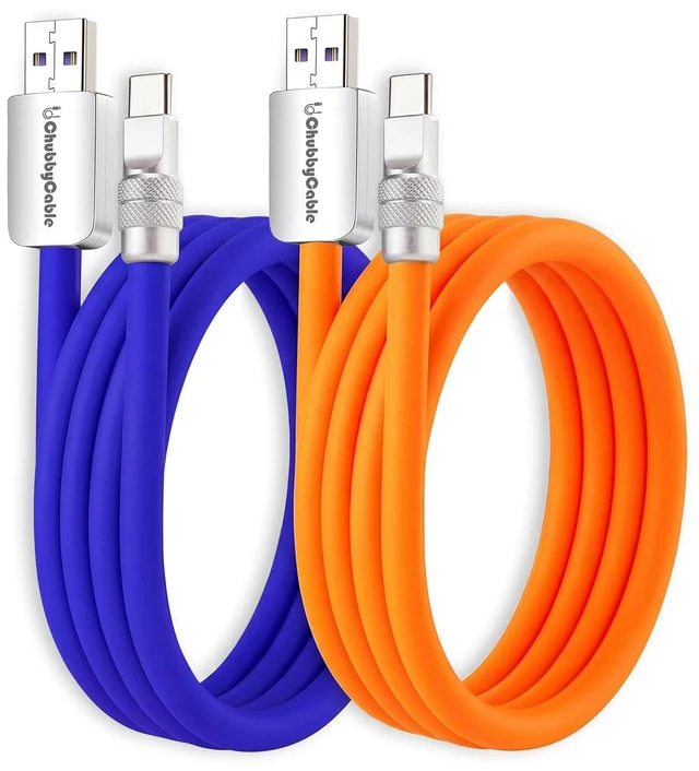 Main image of 120W Silicone USB A to C Cable, 2 Pack, Blue+Orange, 3.3FT