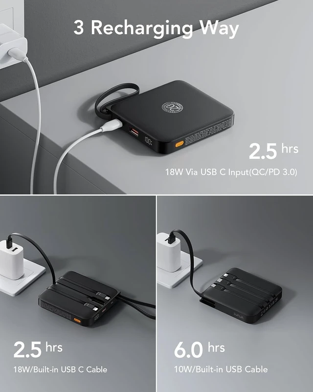 Alt view image 2 of 6 - Portable Charger 20000mAh with Built-in 4 Cables 22.5W Fast Charging