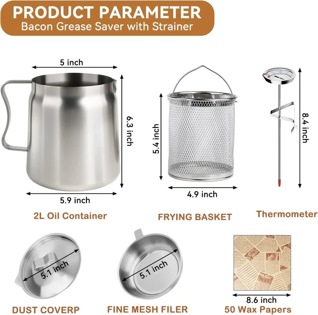Alt view image 5 of 7 - 6 PCS 2L Oil Filter Pot Saver Cooking Oil Bacon Grease with Strainer