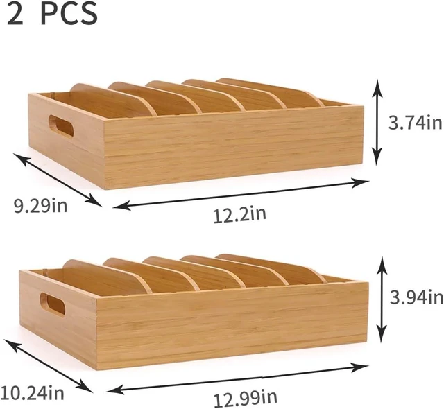 Alt view image 2 of 7 - Bamboo Lid Holder Food Container, Kitchen Organizer with 5 Adjustable Dividers, Cabinet Organizer for Food, Kitchen Gadget, Container Lids (2pcs)