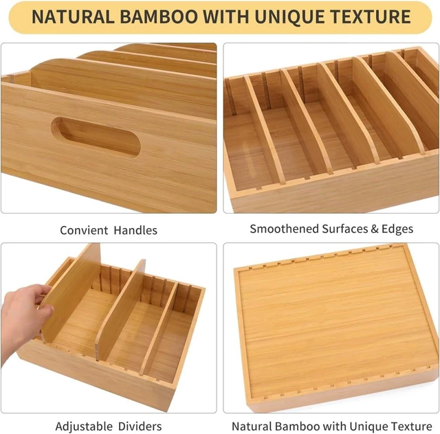 Alt view image 3 of 7 - Bamboo Lid Holder Food Container, Kitchen Organizer with 5 Adjustable Dividers, Cabinet Organizer for Food, Kitchen Gadget, Container Lids (2pcs)