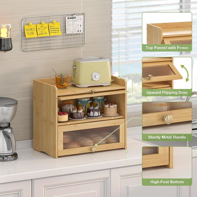 Alt view image 4 of 7 - Large Vintage Bread Box for Kitchen Countertop Farmhouse Bread Holder
