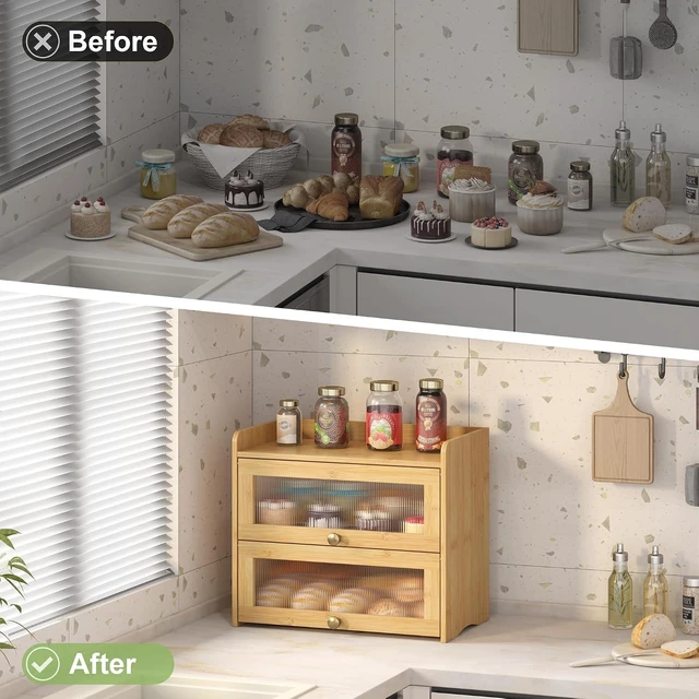 Alt view image 5 of 7 - Large Vintage Bread Box for Kitchen Countertop Farmhouse Bread Holder