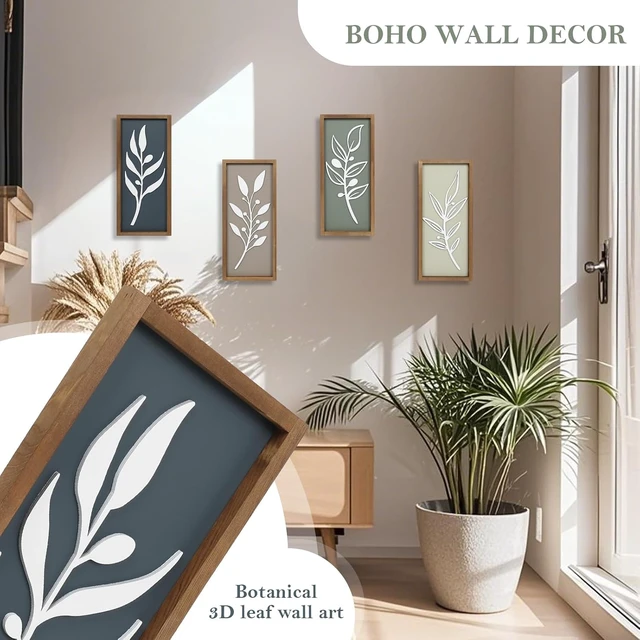 Alt view image 5 of 7 - 3D Tree Leaf Wooden Framed Boho Wall Art (Set of 4)