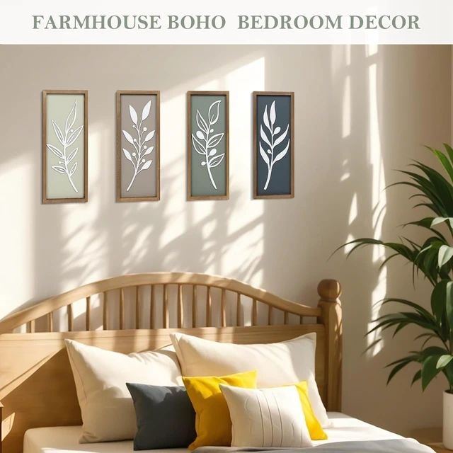 Alt view image 7 of 7 - 3D Tree Leaf Wooden Framed Boho Wall Art (Set of 4)