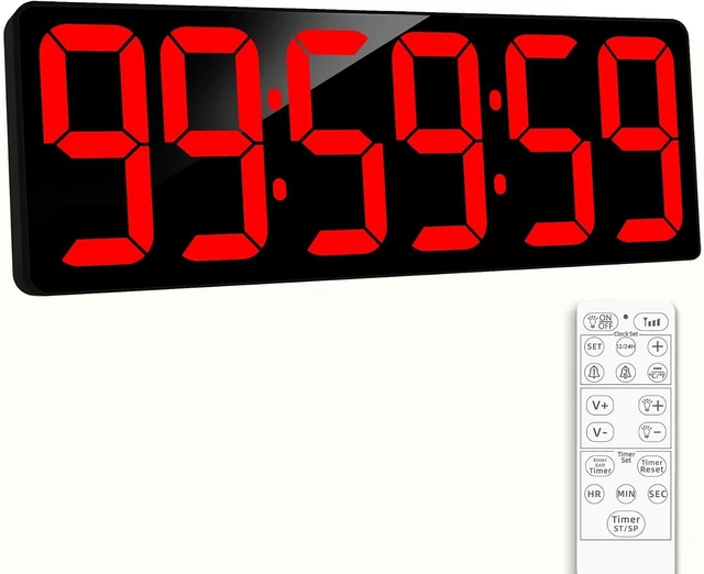 Main image of 17.2" Large Digital Timer Wall Clock with Remote Control, Count Down Up Digital Timer, Auto DST LED Big Digital Clock for Bedroom Kitchen Living Room Office Gym Home Decor, Red