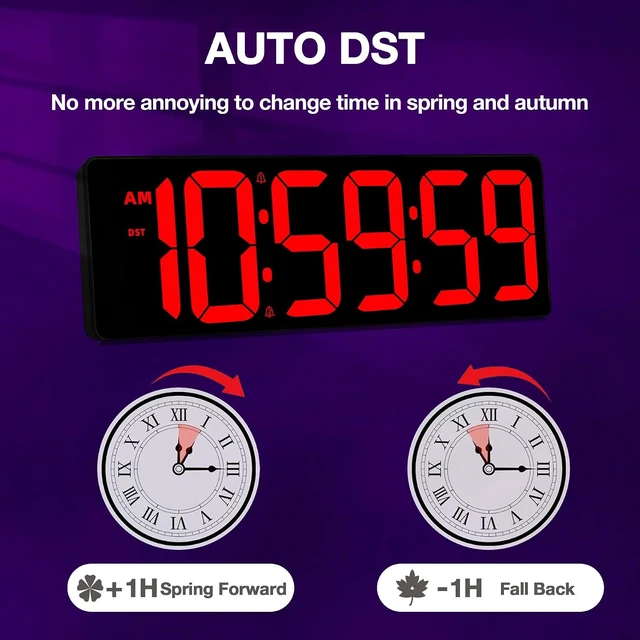Alt view image 6 of 7 - 17.2" Large Digital Timer Wall Clock with Remote Control, Count Down Up Digital Timer, Auto DST LED Big Digital Clock for Bedroom Kitchen Living Room Office Gym Home Decor, Red