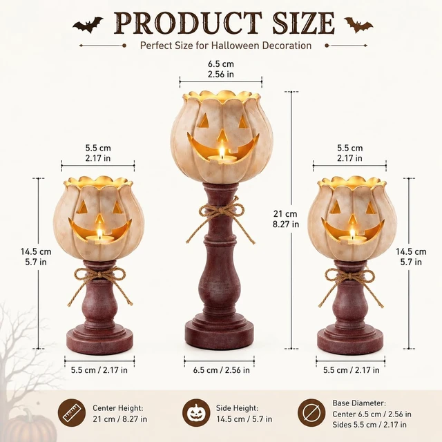 Alt view image 2 of 6 - 3PCS Pumpkin Tealight Candle Holder Set, Fall Decor, Halloween Party