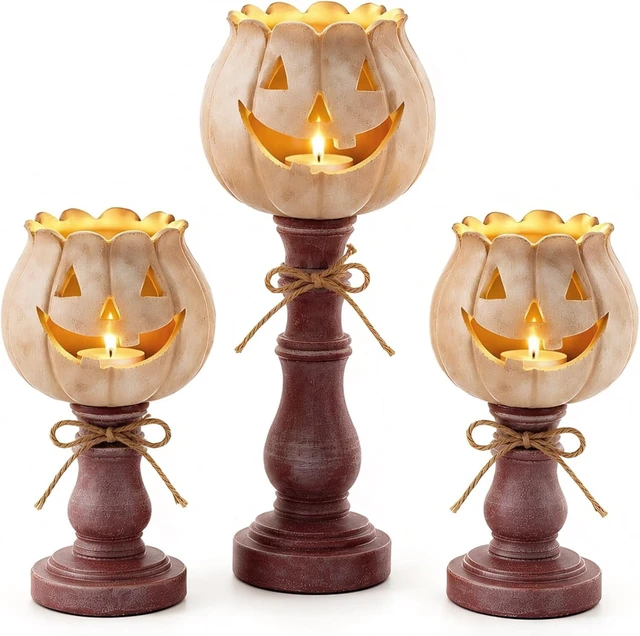 Main image of 3PCS Pumpkin Tealight Candle Holder Set, Fall Decor, Halloween Party