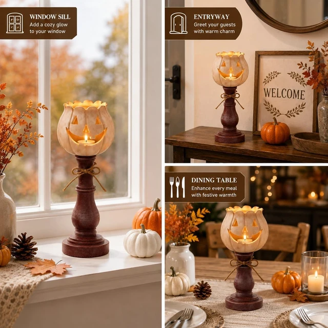 Alt view image 4 of 6 - 3PCS Pumpkin Tealight Candle Holder Set, Fall Decor, Halloween Party