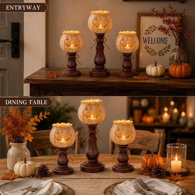 Alt view image 5 of 6 - 3PCS Pumpkin Tealight Candle Holder Set, Fall Decor, Halloween Party