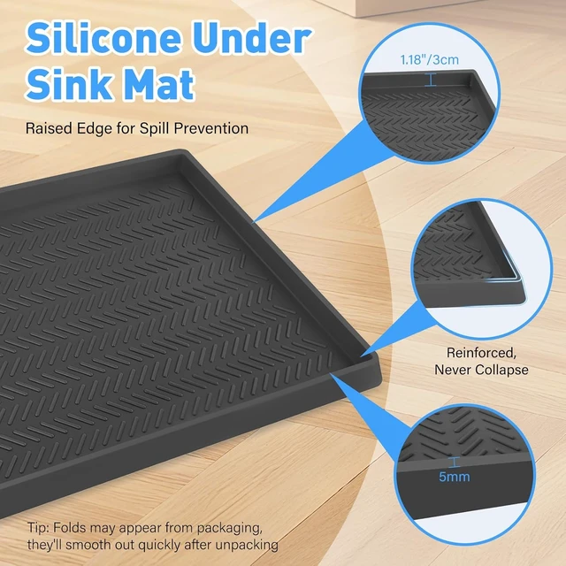 Alt view image 4 of 7 - Silicone Under Sink Mat, 40"x16" Sink Protector Mat, Dark Grey