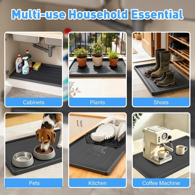 Alt view image 7 of 7 - Silicone Under Sink Mat, 40"x16" Sink Protector Mat, Dark Grey