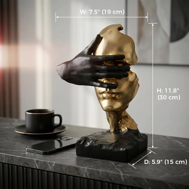 Alt view image 3 of 7 - See No Evil Gold Resin Bust Sculpture, Desk Shelf Decor Statue