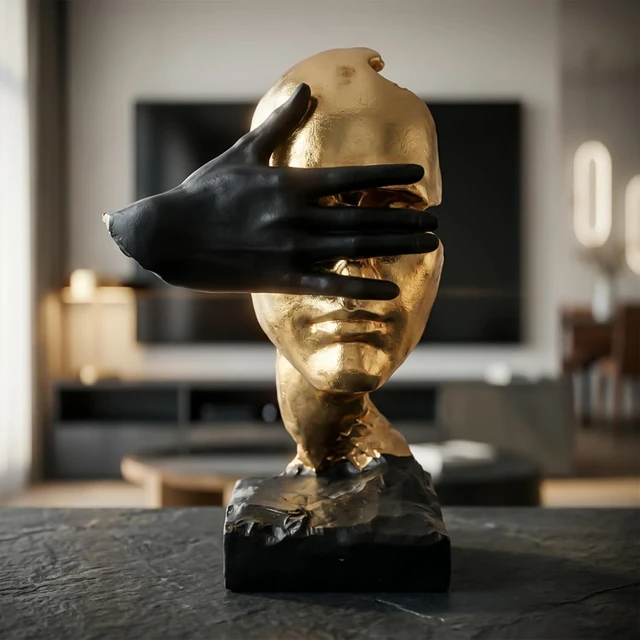 Alt view image 5 of 7 - See No Evil Gold Resin Bust Sculpture, Desk Shelf Decor Statue