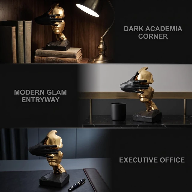 Alt view image 7 of 7 - See No Evil Gold Resin Bust Sculpture, Desk Shelf Decor Statue