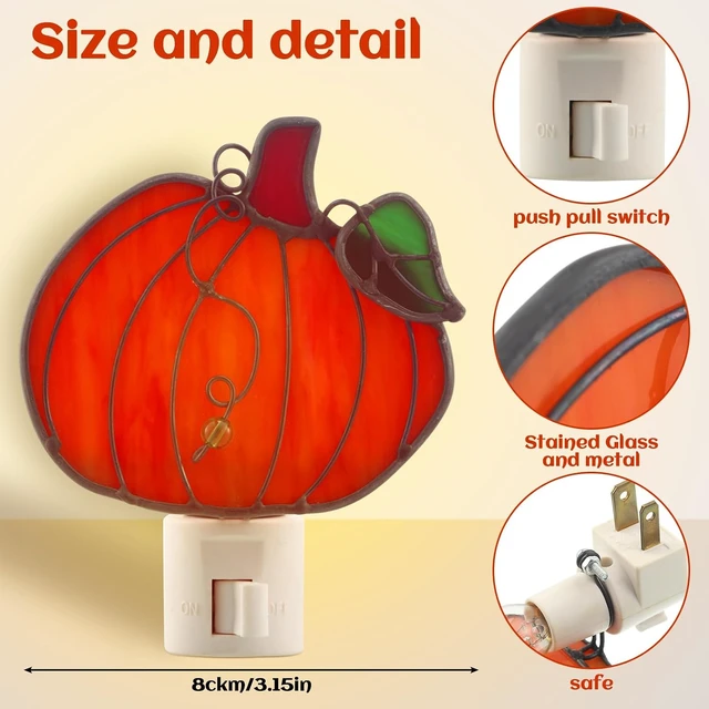 Alt view image 2 of 6 - 2 Pcs Stained Glass Pumpkin Night Light Plug in Wall