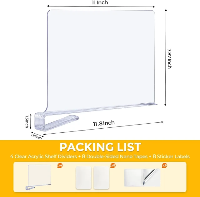 Alt view image 2 of 7 - Clear Acrylic Shelf Dividers for Closets Organizer & Storage,12 Pack