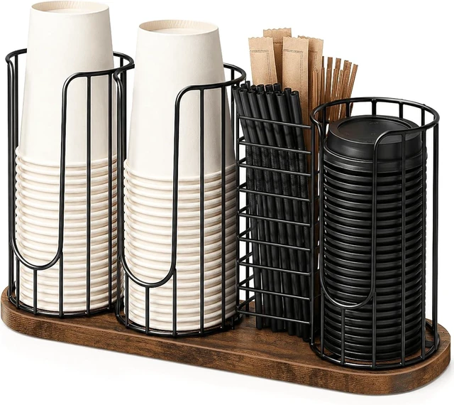 Main image of Coffee Cup and Lid Holder, Cup Dispenser with Straw Holder