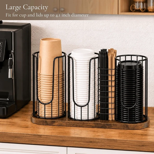Alt view image 4 of 7 - Coffee Cup and Lid Holder, Cup Dispenser with Straw Holder