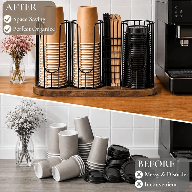Alt view image 5 of 7 - Coffee Cup and Lid Holder, Cup Dispenser with Straw Holder