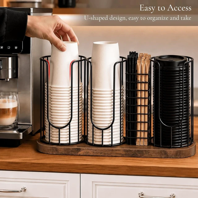 Alt view image 6 of 7 - Coffee Cup and Lid Holder, Cup Dispenser with Straw Holder
