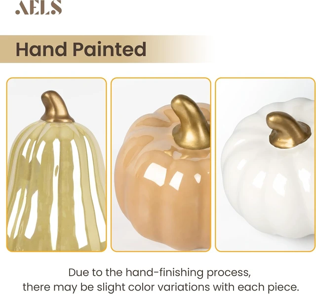 Alt view image 2 of 6 - Modern Ceramic Pumpkins Fall Decor Indoor, Cozy Farmhouse Tabletop Decorations, Artificial Pumpkins Decor for Fall Table Runner, Office, Holiday Party Home, Set of 3 Neutral Tones
