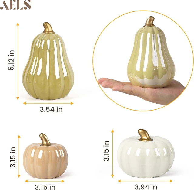 Alt view image 3 of 6 - Modern Ceramic Pumpkins Fall Decor Indoor, Cozy Farmhouse Tabletop Decorations, Artificial Pumpkins Decor for Fall Table Runner, Office, Holiday Party Home, Set of 3 Neutral Tones