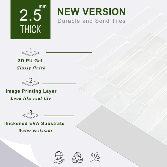 Alt view image 6 of 7 - 10-Sheet Peel and Stick Backsplash Tile(Thicker Design)