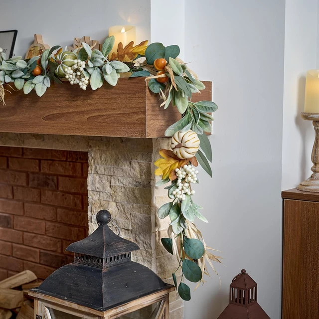 Alt view image 2 of 7 - 6ft Fall Garland for Mantle with Pumpkins