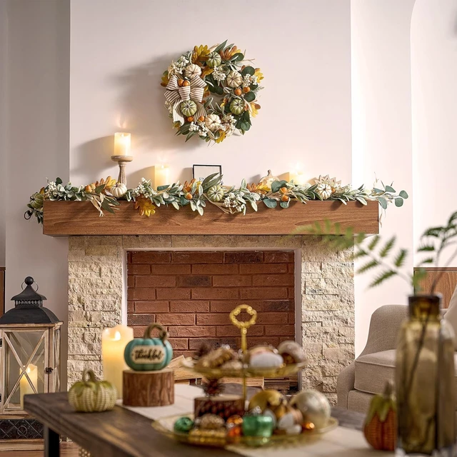 Alt view image 4 of 7 - 6ft Fall Garland for Mantle with Pumpkins